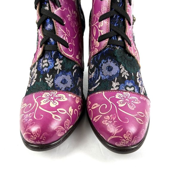 Boho Ankle Boots 42 Colorful Retro Hippie Lace Zip Up Bootie Womens Unique NEW - Picture 3 of 14